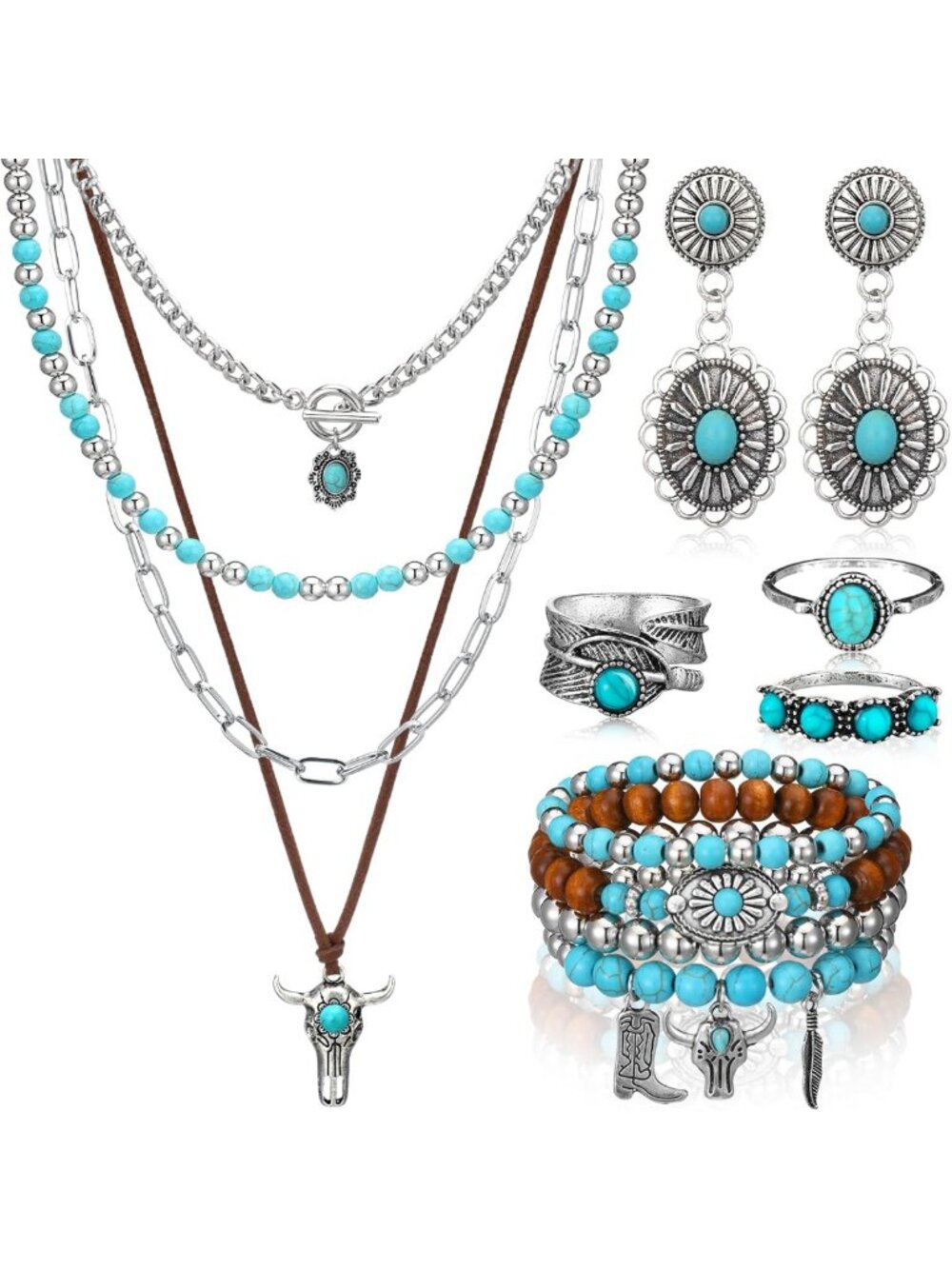 Turquoise Western Jewelry Set for Women - Boho Chic Statement Accessories